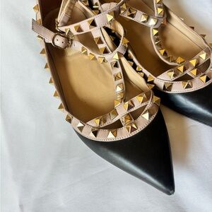Valentino Garavani Black and Gold Studded Flats